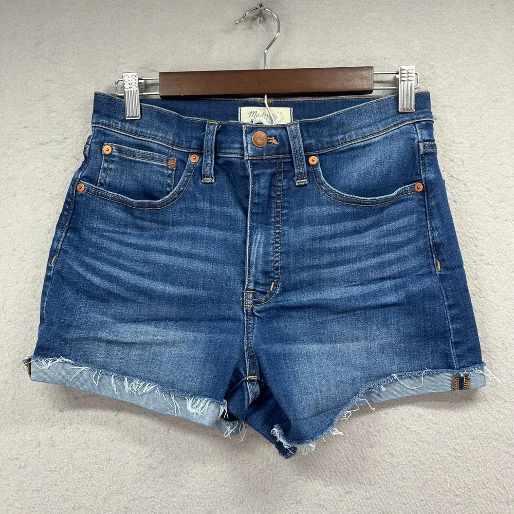 Madewell Denim Shorts Women 28 Blue Jorts High Rise Frayed Raw Hem Cutoff Summer
